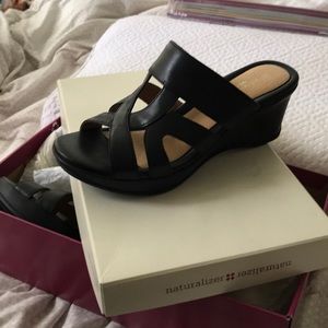 Black Leather Wedges